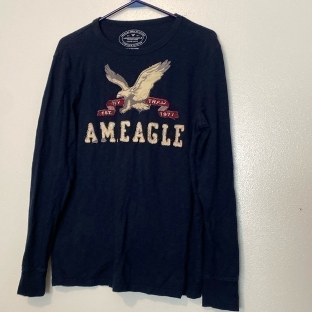 American Eagle Outfitters navy long sleeve embroidered athletic fit shirt medium